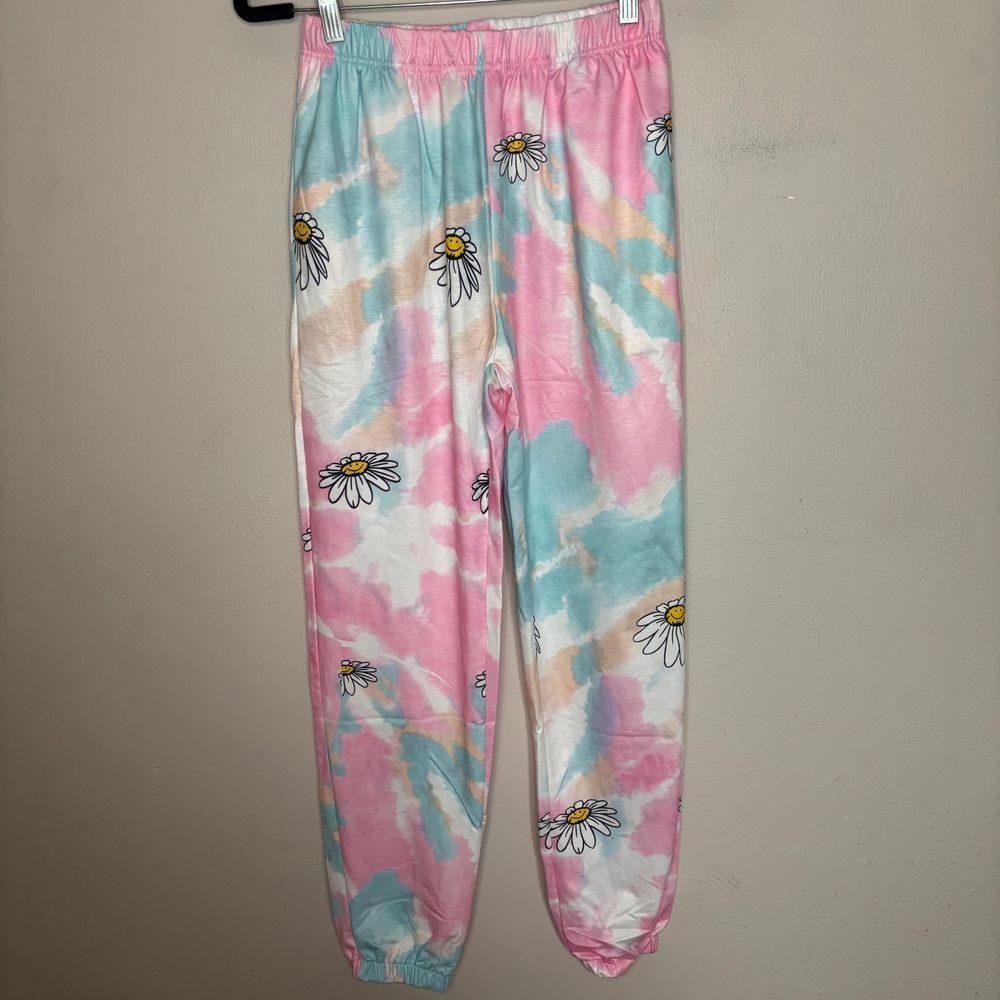 Love & Other Things Joggers Womens UK 10 (US 6) Tie Dye Daisy Pajama Bottoms New